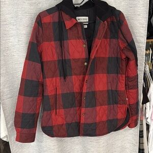 Red and Black Utility Jacket with Buffalo Plaid